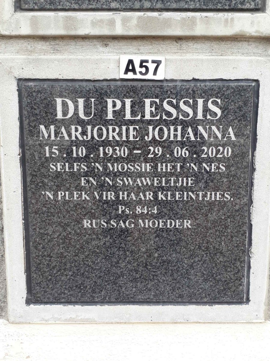 PLESSIS Marjorie Johanna, du 1930-2020