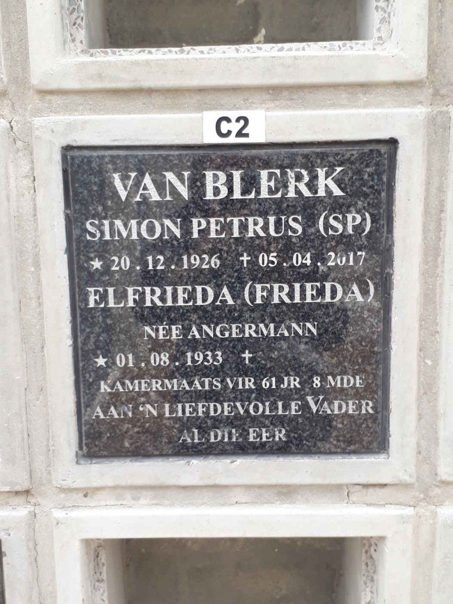 BLERK Simon Petrus, van 1926-2017 &amp; Elfrieda ANGERMANN 1933-