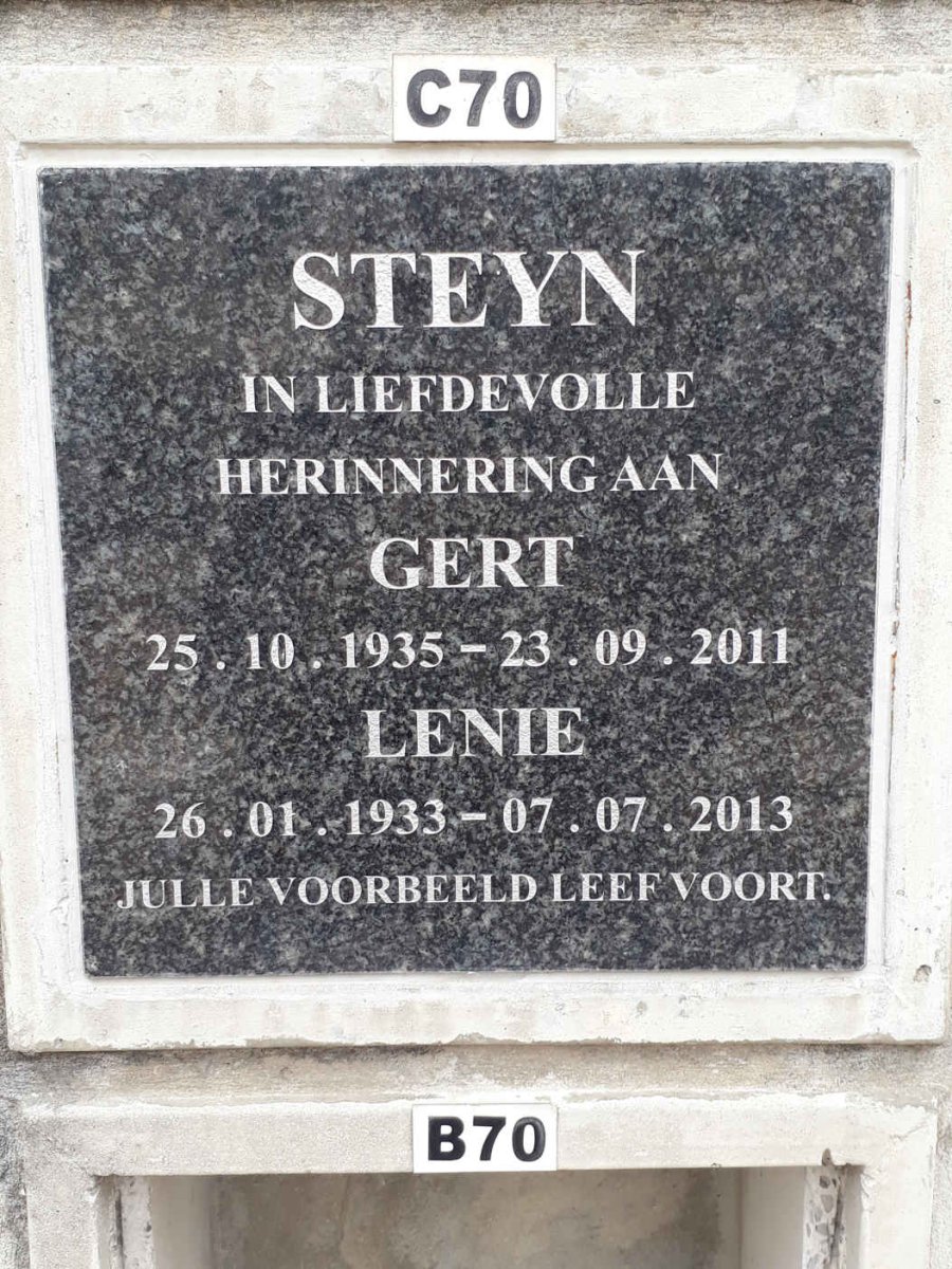 STEYN Gert 1935-2011 &amp; Lenie 1933-2013