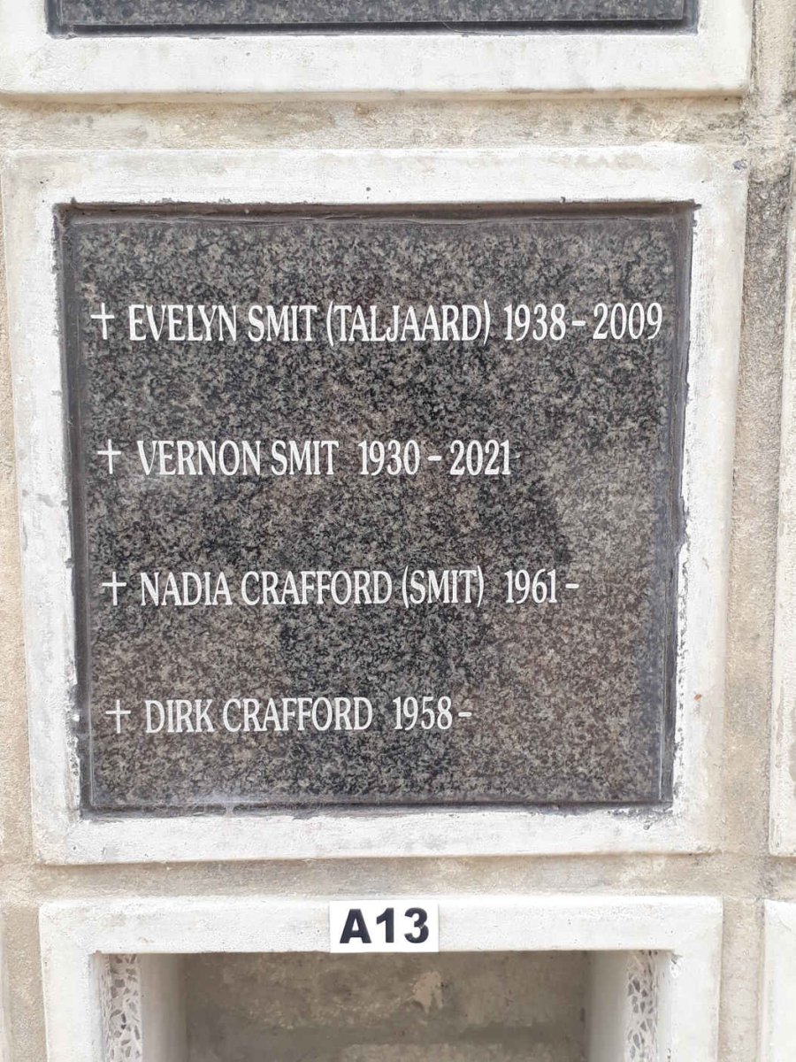 SMIT Vernon 1930-2021 &amp; Evelyn nee TALJAARD 1938-2009 :: CRAFFORD Dirk 1958 &amp; Nadia SMIT 1961-