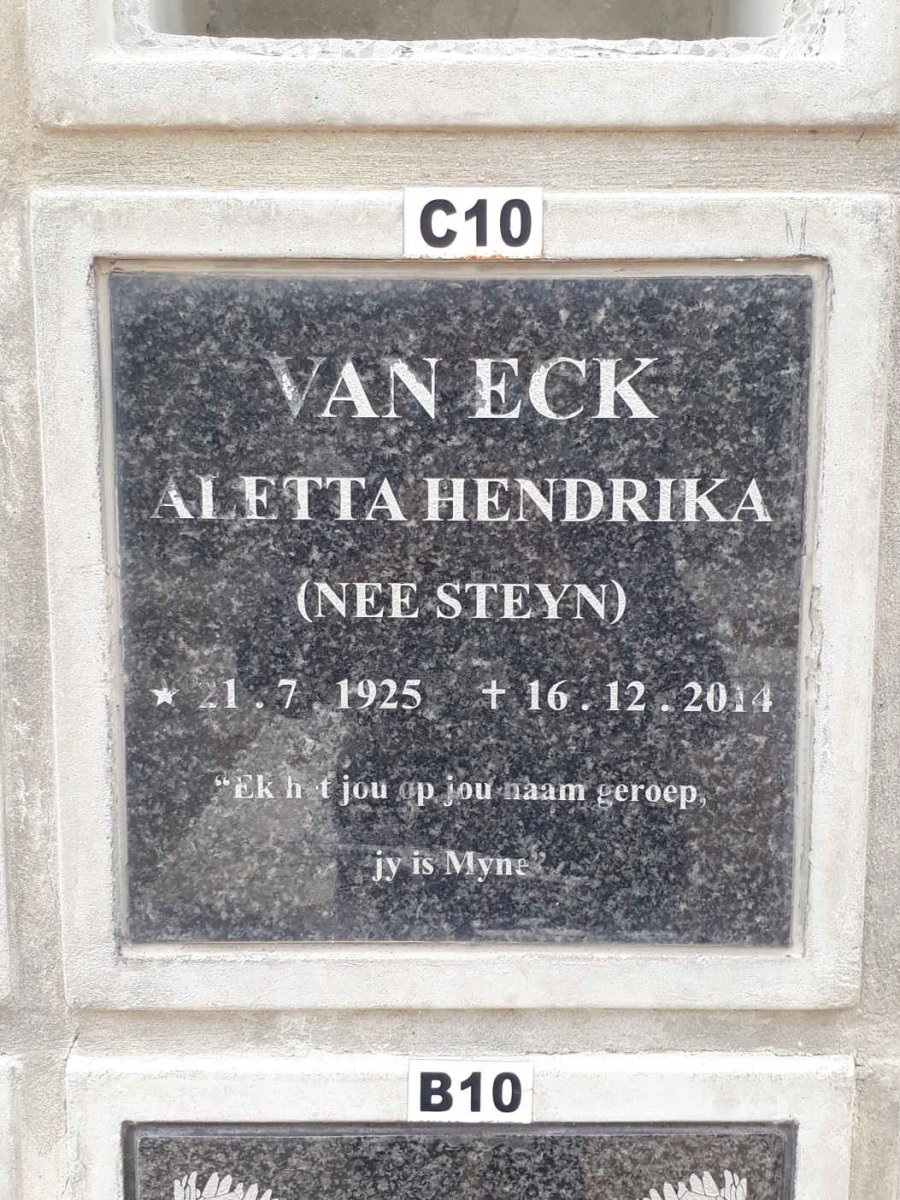ECK Aletta Hendrika, van nee STEYN 1925-2014