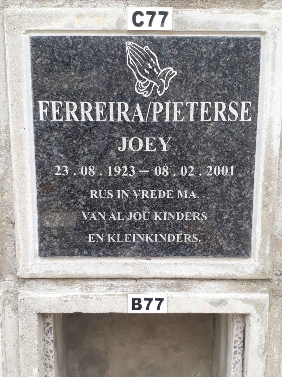 FERRIERA Joey formerly PIETERSE 1923-2001