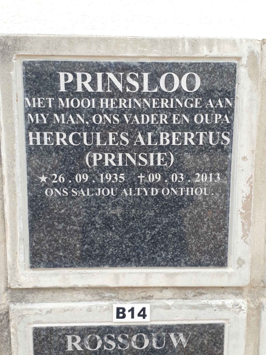 PRINSLOO Hercules Albertus 1935-2013