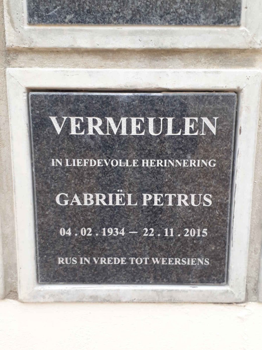 VERMEULEN Gabriel Petrus 1934-2015