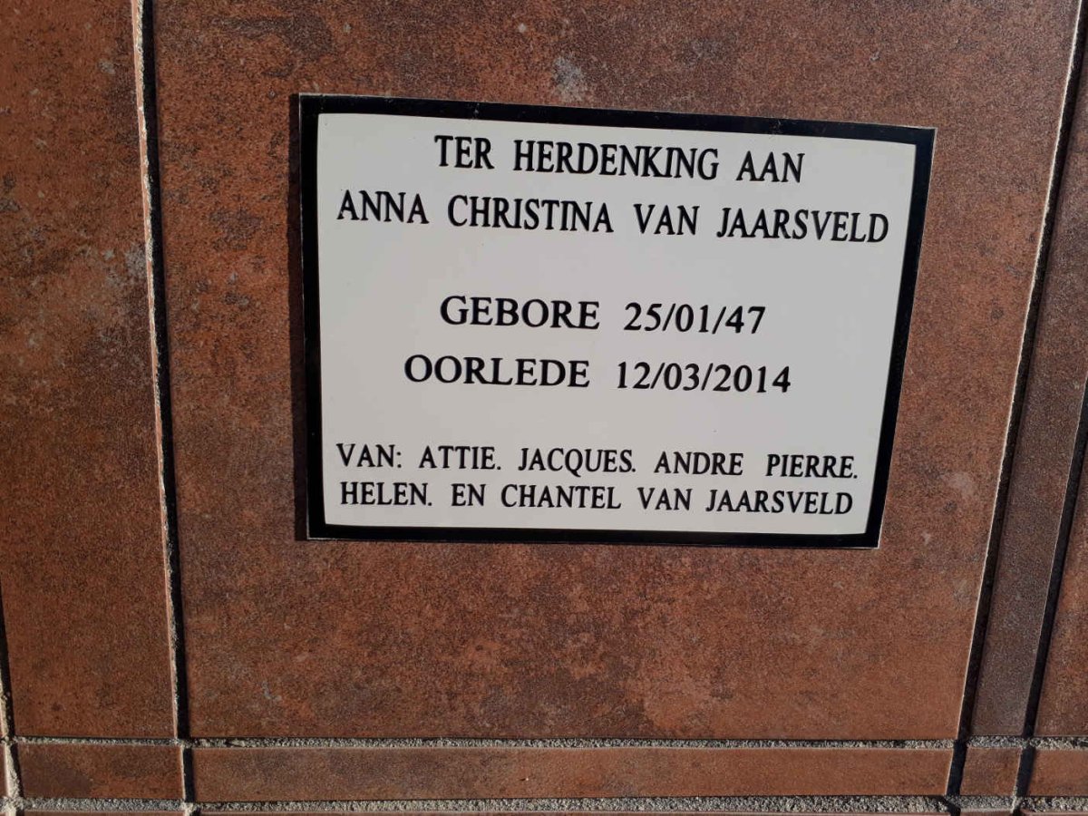 JAARSVELD Anna Christina, van 1947-2014