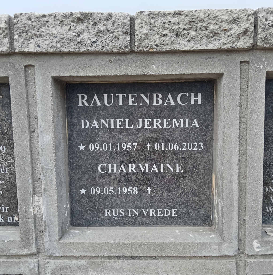 RAUTENBACH Daniel Jeremia 1957-2023 & Charmaine 1958-