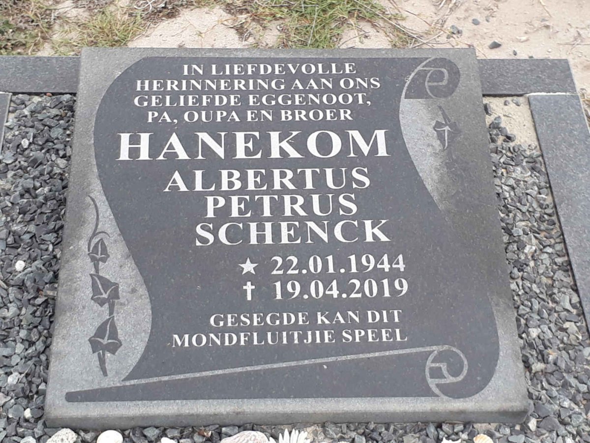 HANEKOM Albertus Petrus Schenk 1944-2019