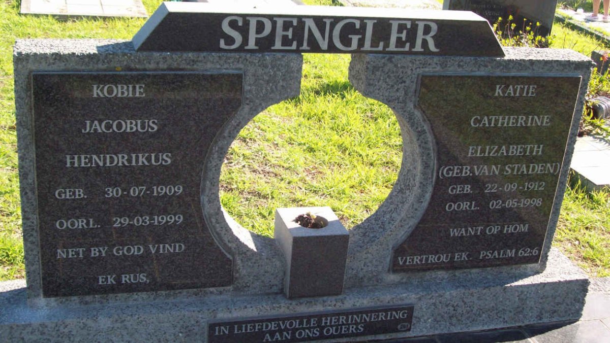 SPENGLER Kobie Jacobus Hendrikus 1909-1999 &amp; Katie Catherine Elizabeth VAN STADEN 1912-1998