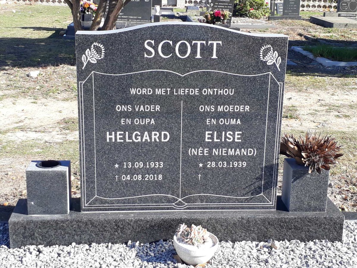 SCOTT Helgard 1933-2018 &amp; Elise NIEMAND 1939-