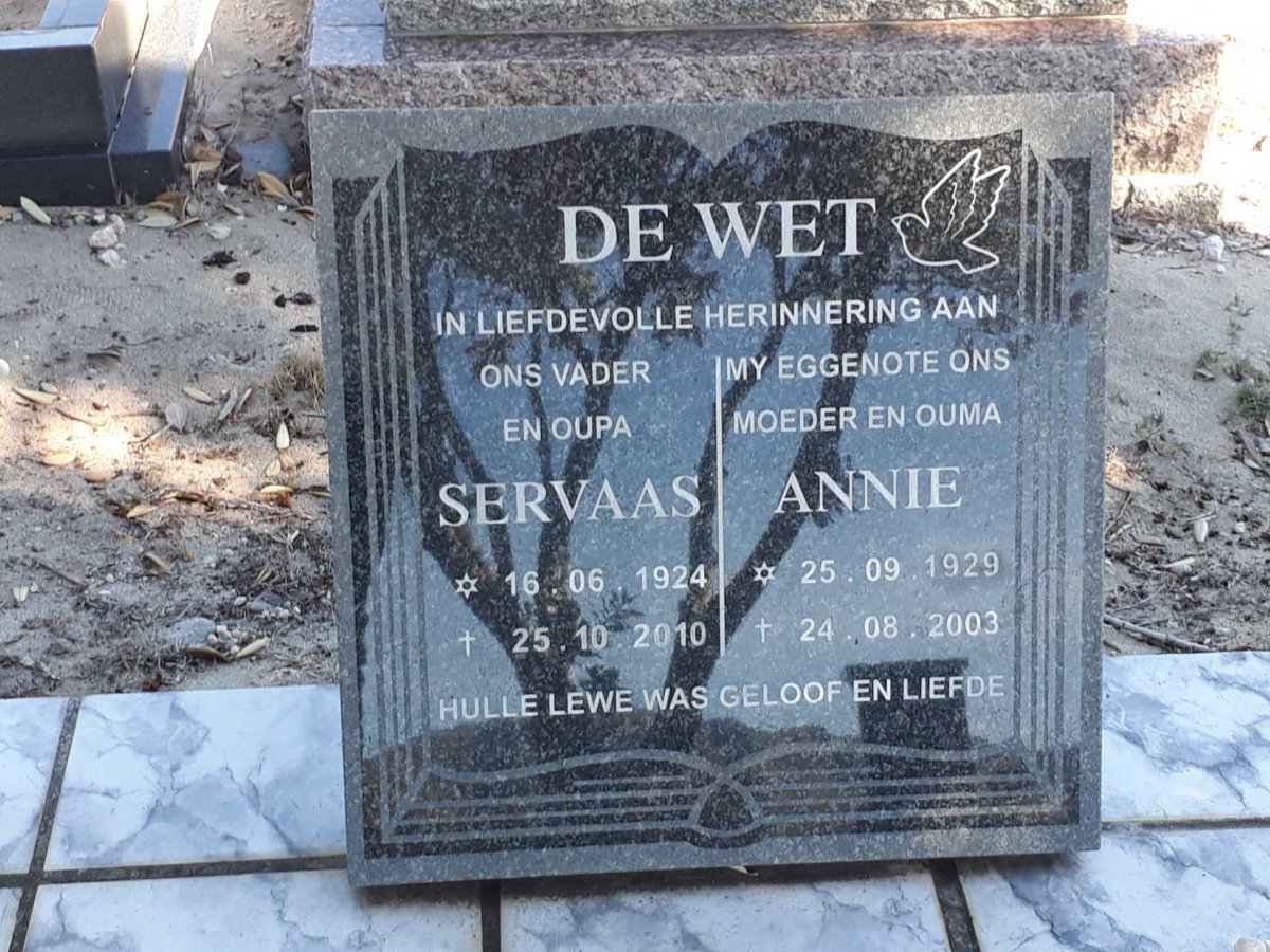 WET Servaas, de 1924-2010 &amp; Annie 1929-2003