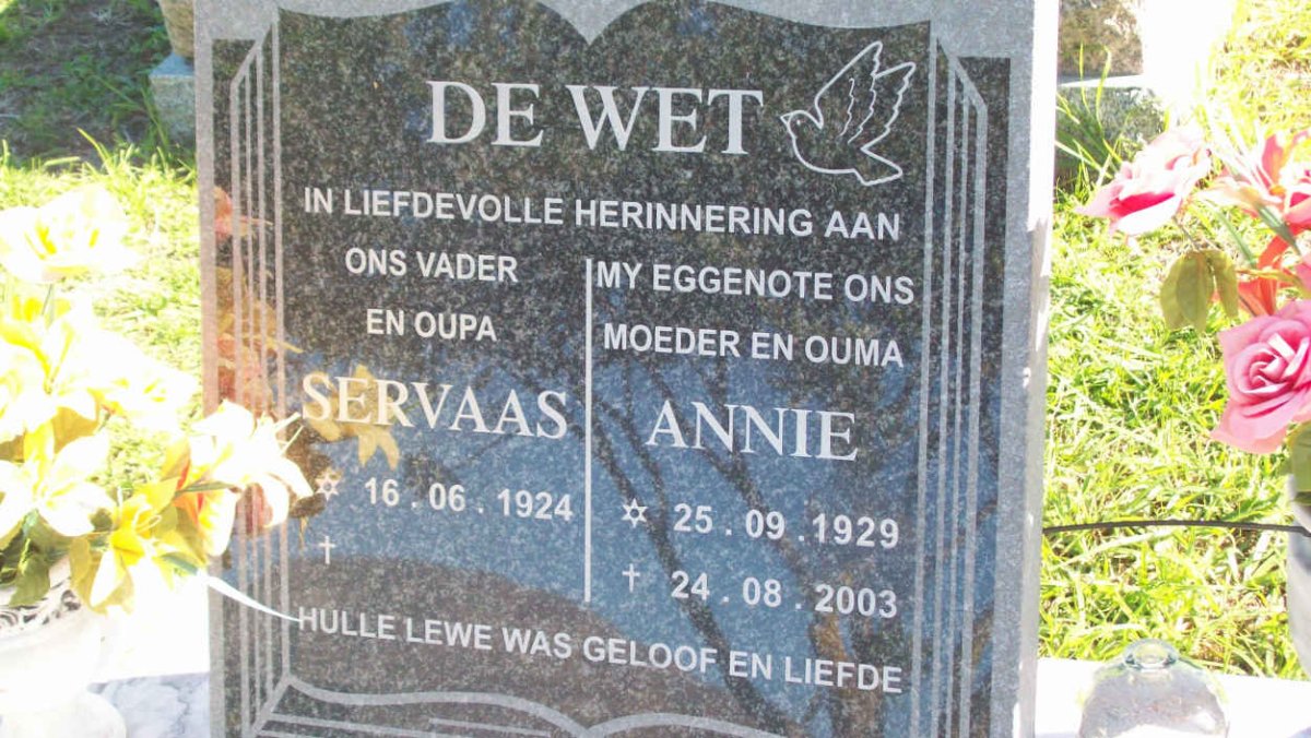 WET Servaas, de 1924- &amp; Annie 1929-2003