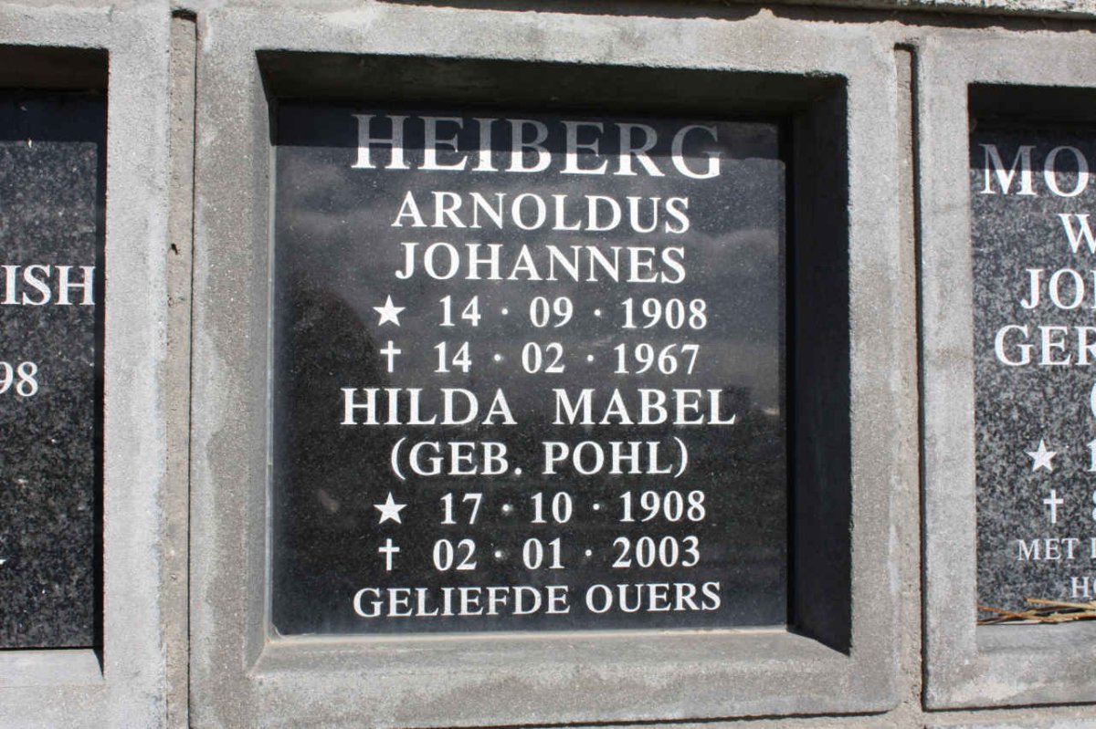 HEIBERG Arnoldus Johannes 1908-1967 &amp; Hilda Mabel POHL 1908-2003