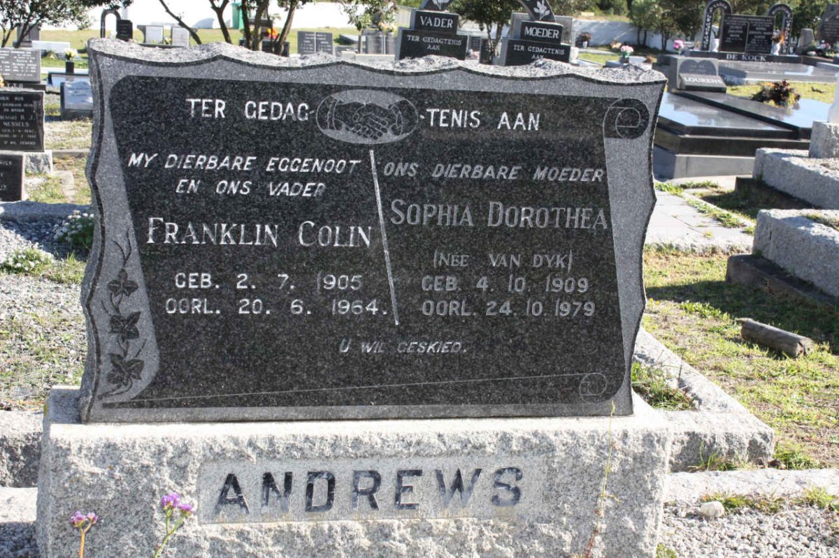 ANDREWS Franklin Colin 1905-1964 &amp; Sophia Dorothea nee VAN DYD 1909-1979