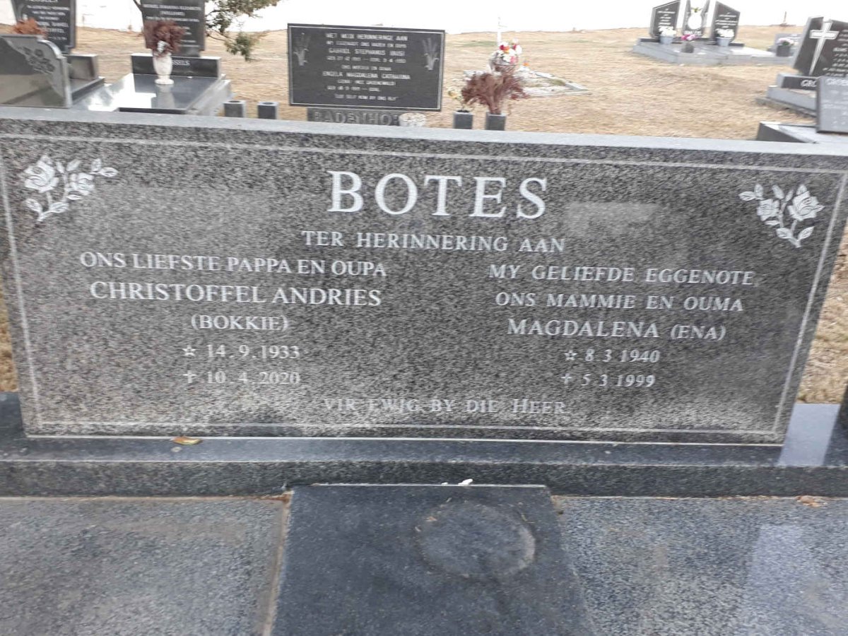 BOTES Christoffel Andries 1933-2020 &amp; Magdalena 1940-1999