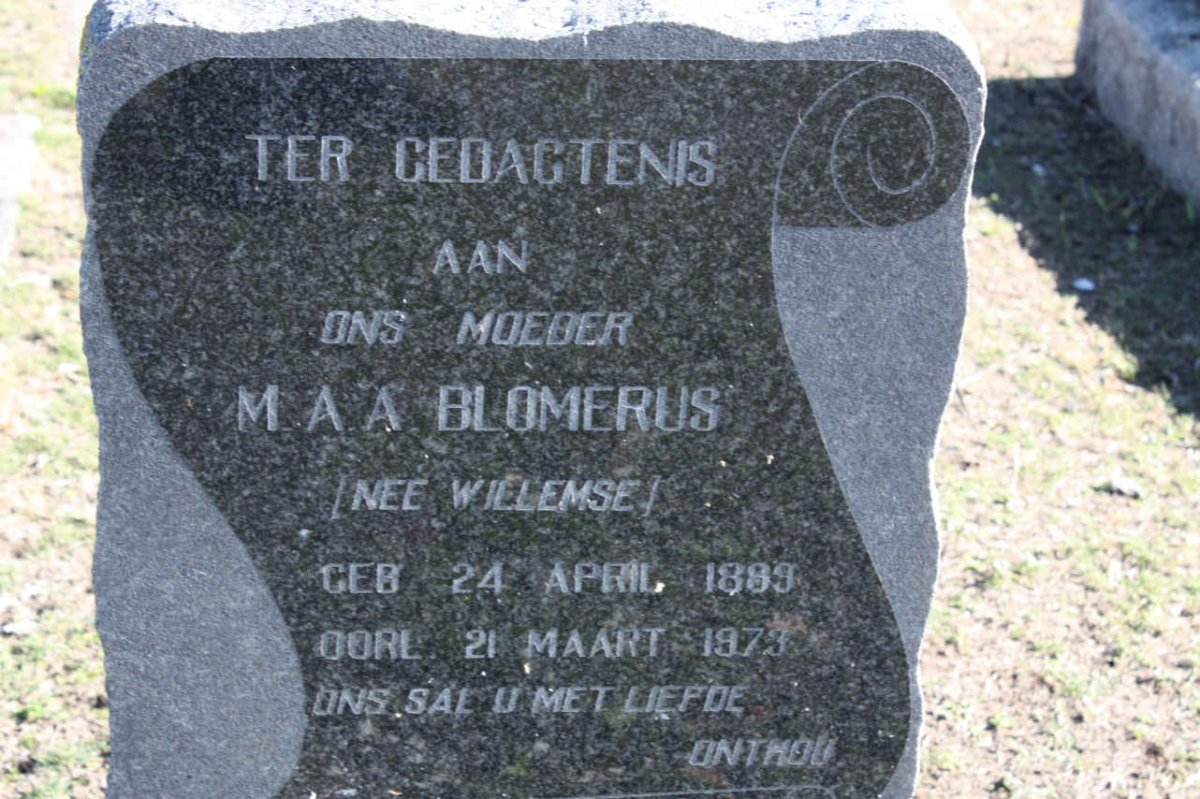 BLOMERUS M.A.A. nee WILLEMSE 1889-1973