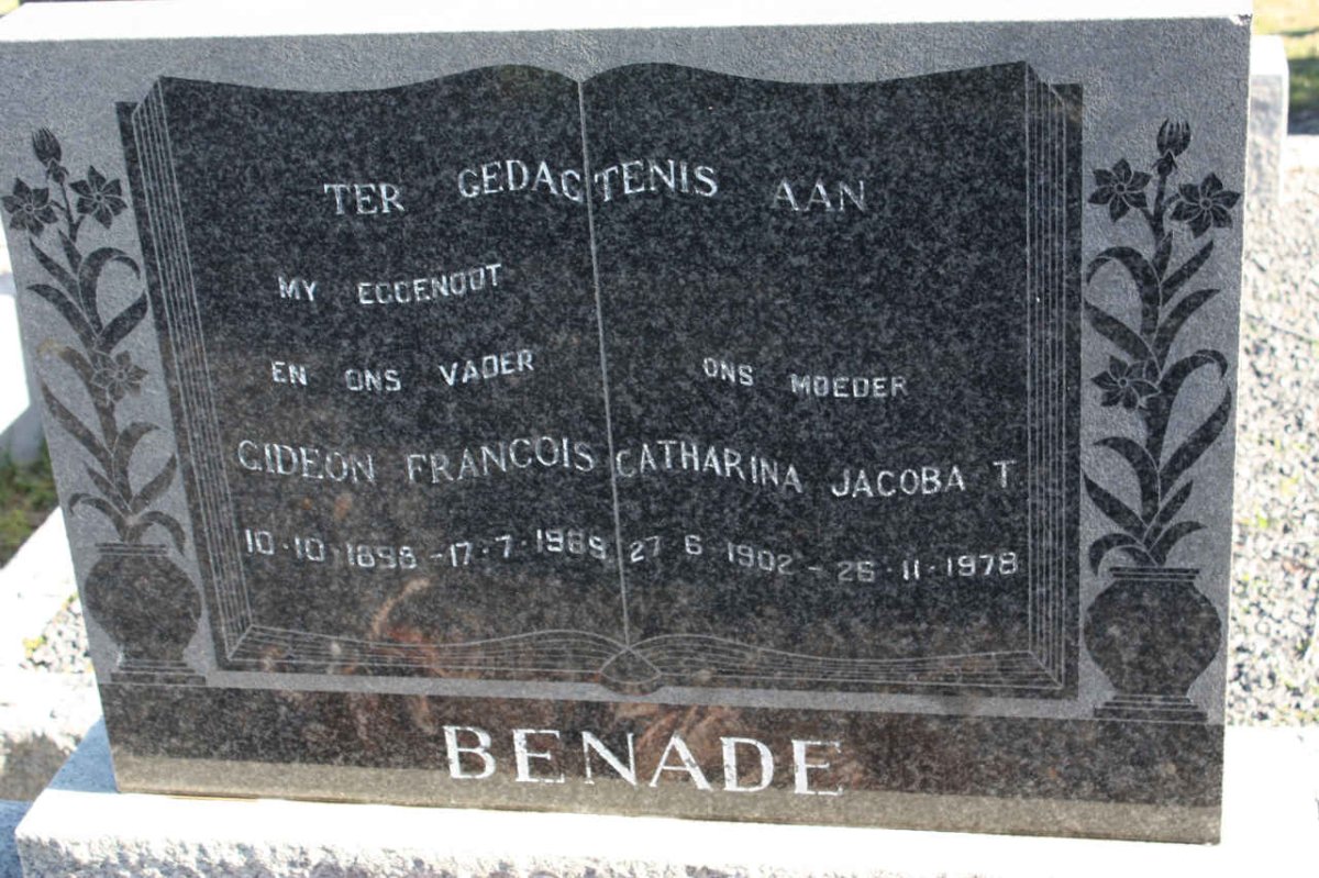 BENADE Gideon Francois 1898-1969 &amp; Catharina Jacoba T. 1902-1978