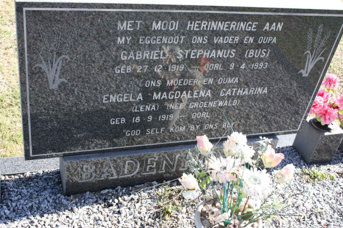 BADENHORST Gabriel Stephanus 1919-1993 &amp; Engela Magdalena Catharina GROENEWALD 1919-