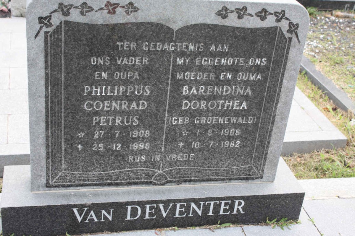 DEVENTER Philippus Coenrad Petrus, van 1908-1990 &amp; Barendina Dorothea GROENEWALD 1908-1982