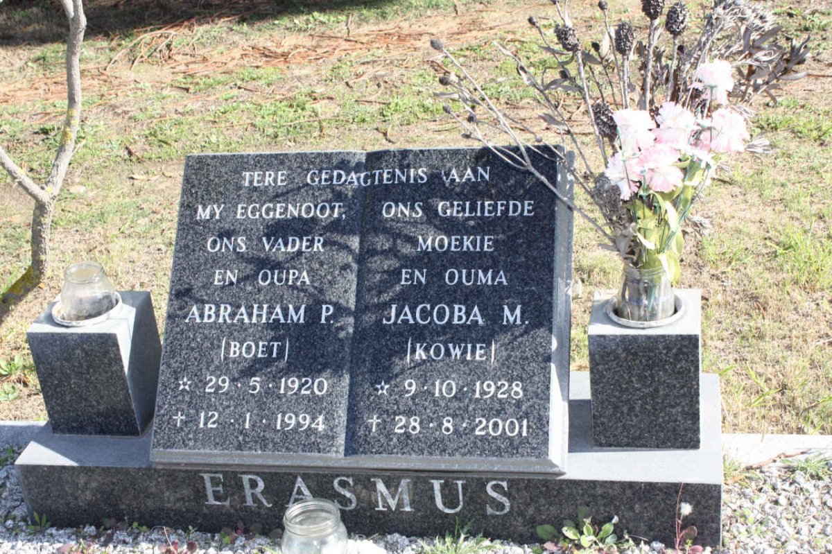ERASMUS Abraham P. 1920-1994 &amp; Jacoba M. 1928-2001