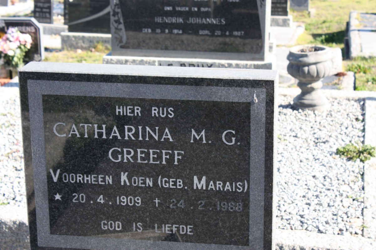 GREEFF Catharina M.G. voorheen KOEN nee MARAIS 1909-1988