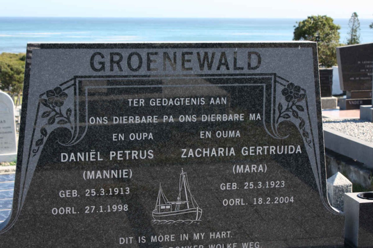 GROENEWALD Daniel Petrus 1913-1998 &amp; Zacharia Gertruida 1923-2004