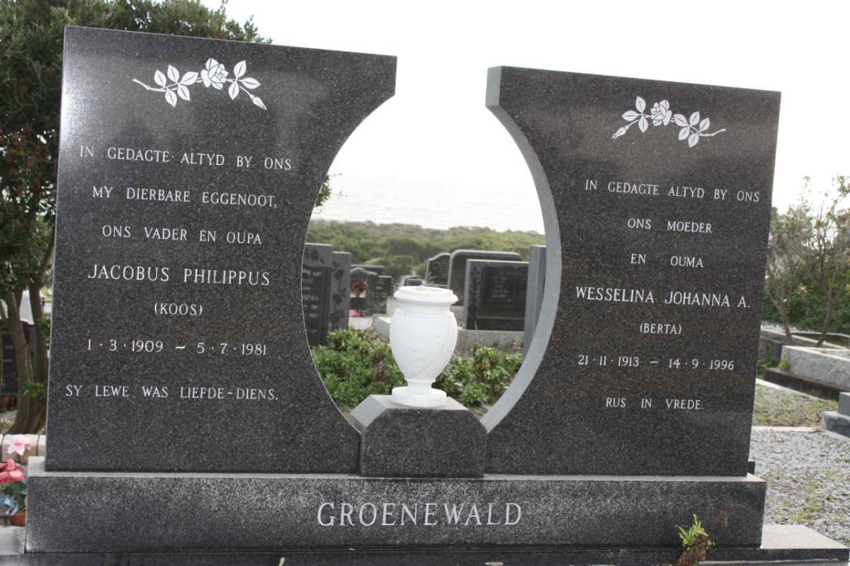 GROENEWALD Jacobus Philippus 1909-1981 &amp; Wesselina Johanna A. 1913-1996