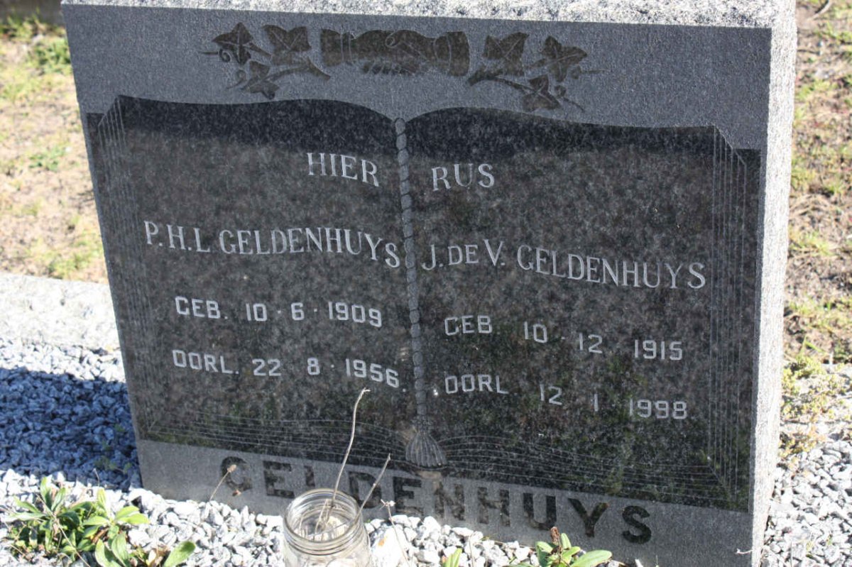 GELDENHUYS P.H.L 1909-1956 &amp; J.de V. 1915-1988