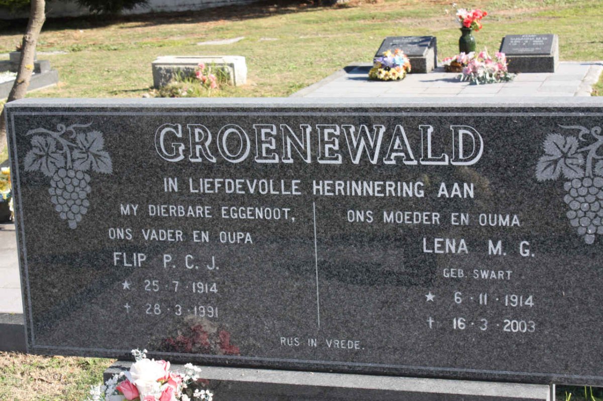 GROENEWALD P.C.J 1914-1991 &amp; M.G. SWART 1914-2003