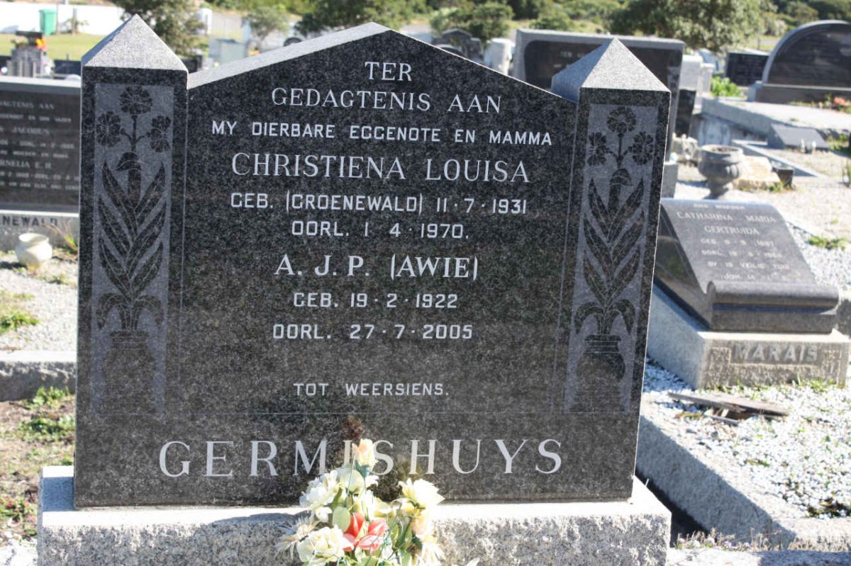 GERMISHUYS A.J.P. 1922-2005 &amp; Christiena Louisa nee GROENEWALD 1931-1970