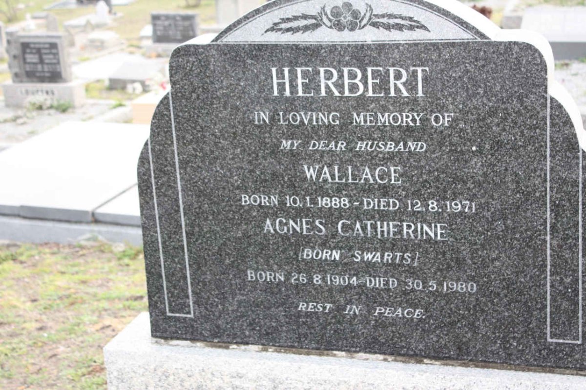 HERBERT Wallace 1888-1971 &amp; Agnes Catherine SWARTS 1904-1980