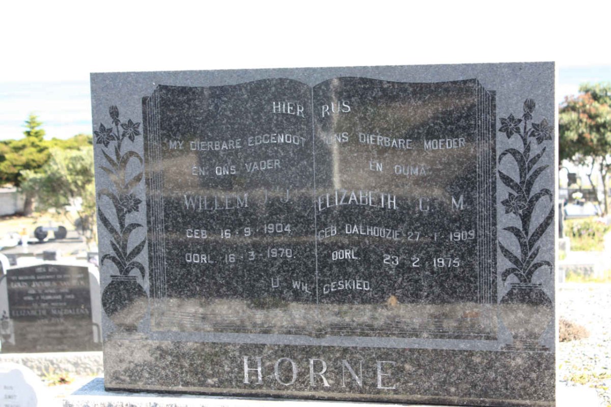 HORNE Willem J.O. 1904-1970 &amp; Elizabeth C.M. nee DALHOUZIE 1909-1975
