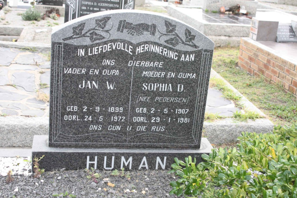 HUMAN Jan W. 1899-1972 &amp; Sophia D. PEDERSEN 1907-1981