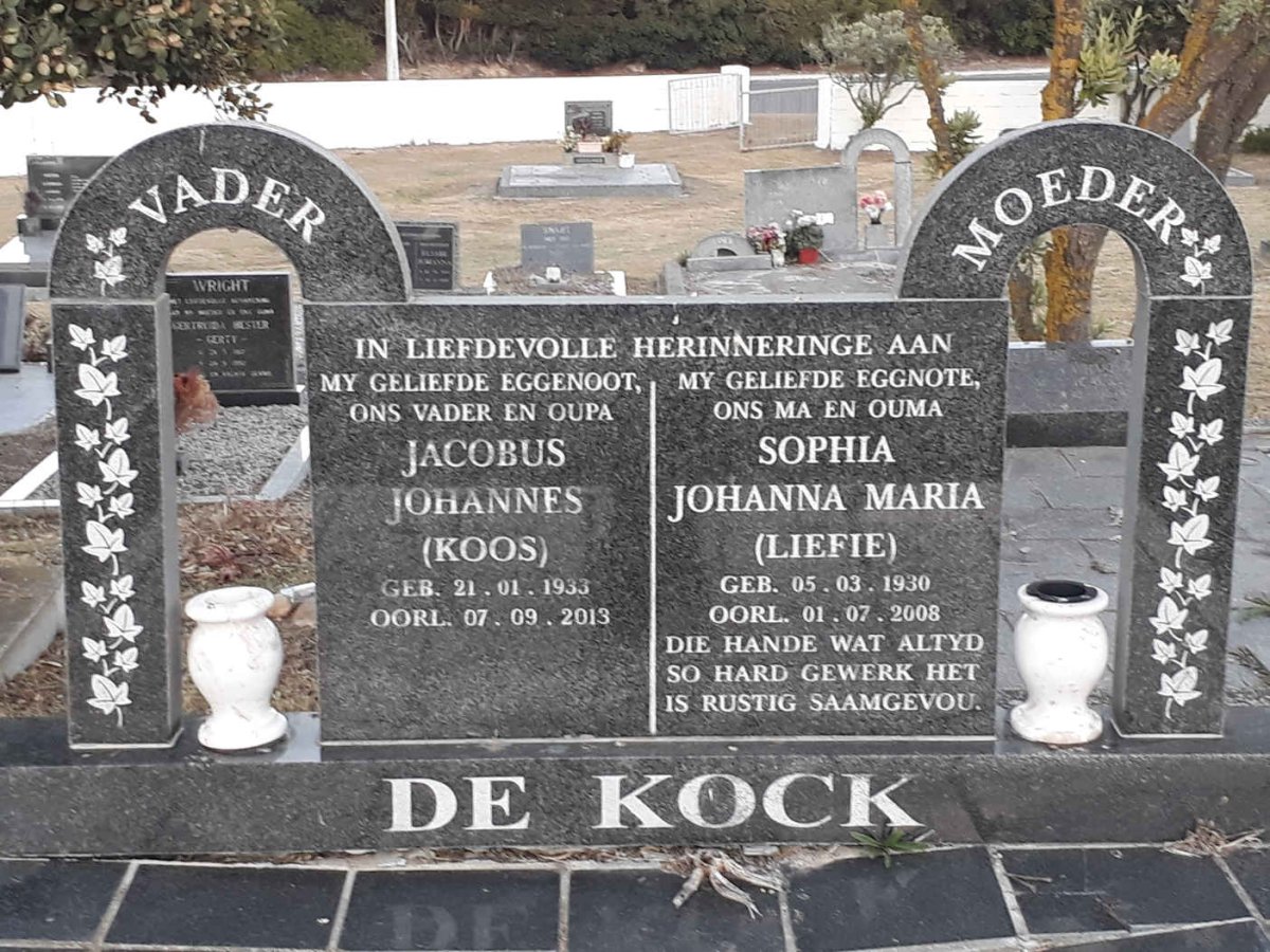 KOCK Jacobus Johannes, de 1933-2013 &amp; Sophia Johanna Maria 1930-2008