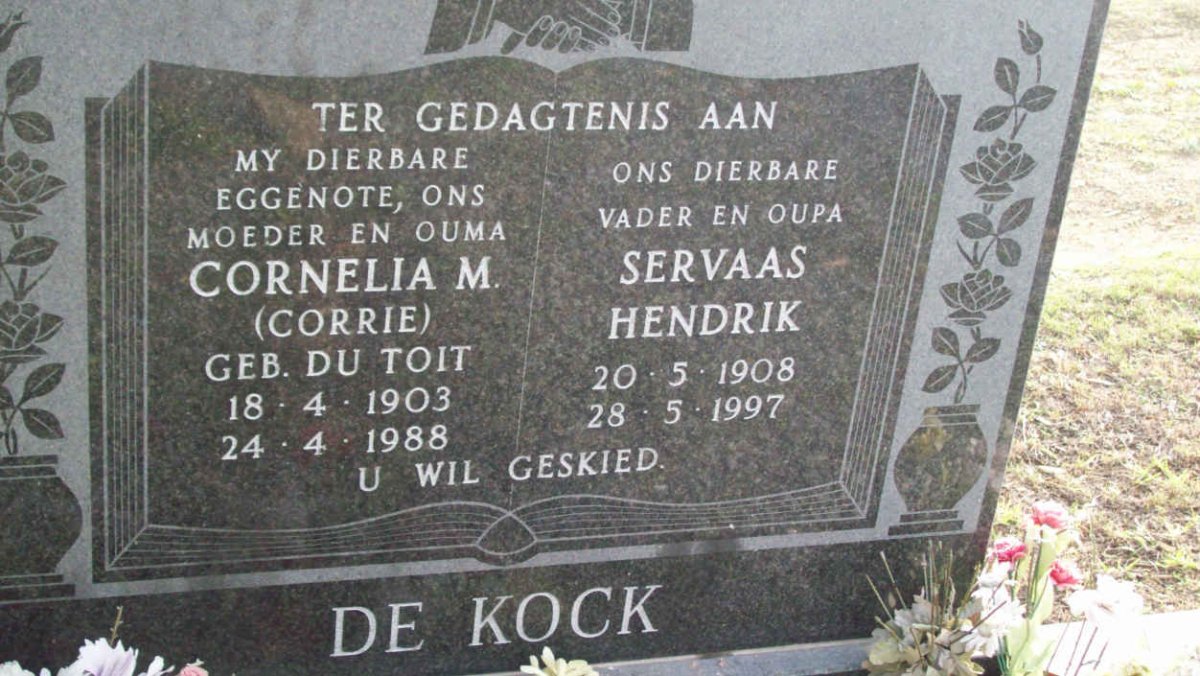 KOCK Servaas Hendrik 1908-1997 &amp; Cornelia M. nee DU TOIT 1903-1988