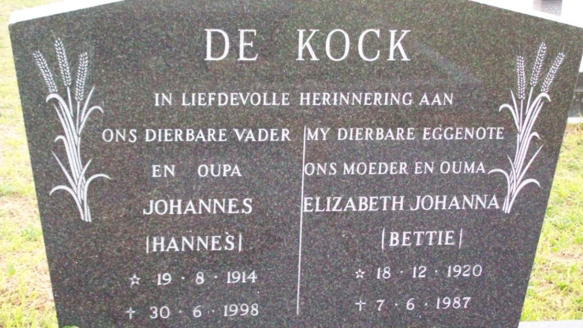 KOCK Johannes, de 1914-1998 &amp; Elizabeth Johanna 1920-1987