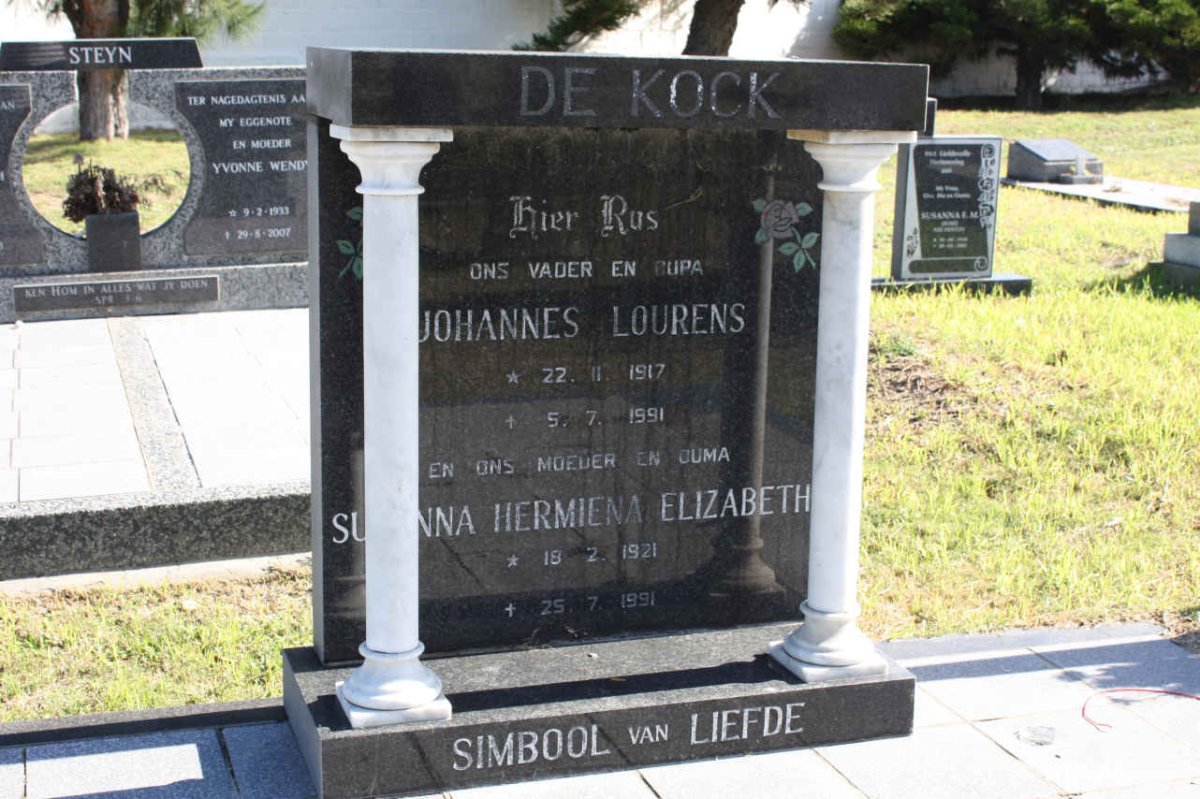 KOCK Johannes Lourens, de 1917-1991 &amp; Susanna Hermina Elizabeth 1921-1991