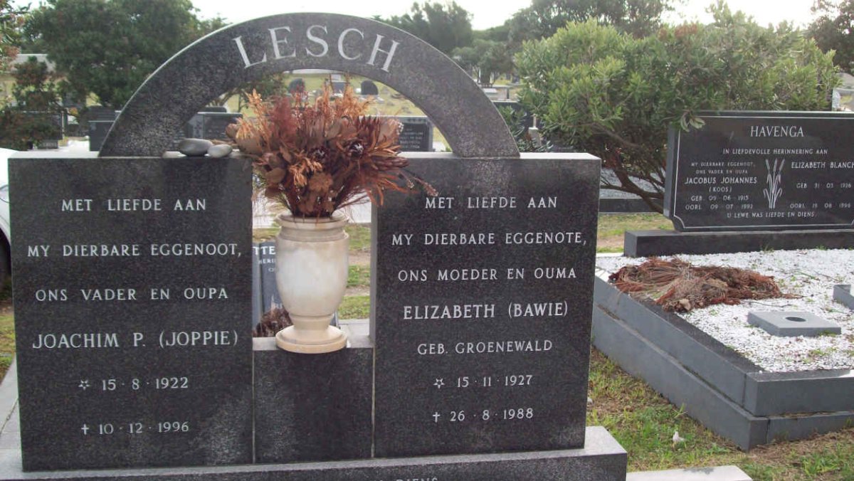 LESCH Joagim P. 1922-1996 &amp; Elizabeth nee GROENEWALD 1927-1988