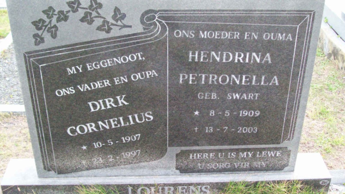 LOURENS Dirk Cornelius 1907-1997 &amp; Hendrina Petronella nee SWART 1909-2003