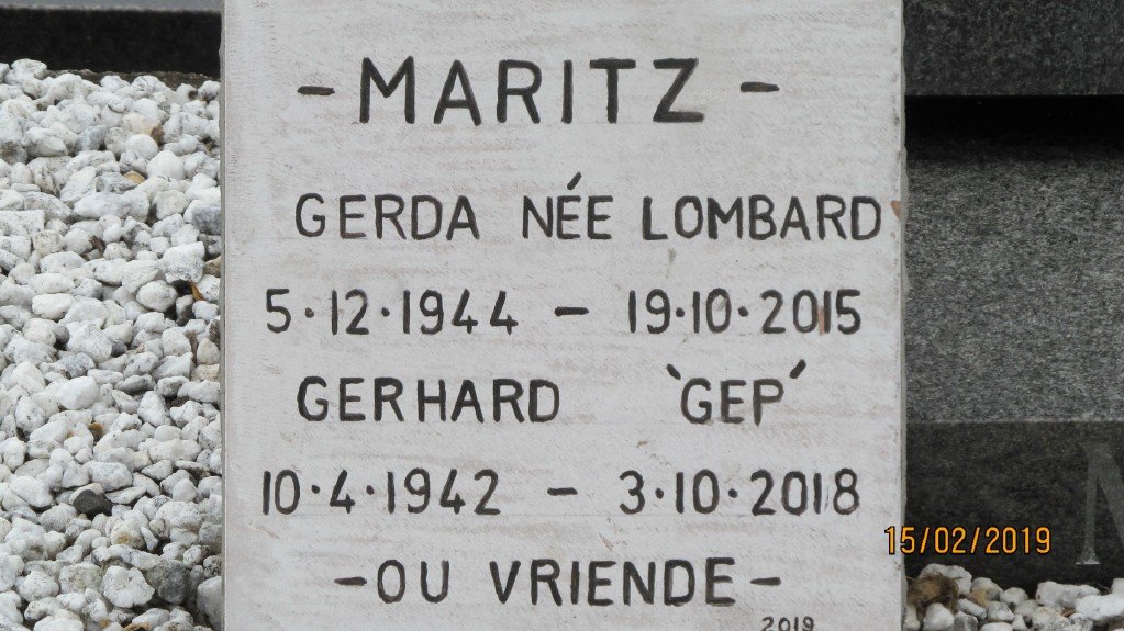 MARITZ Gerhard 1942-2018 &amp; Gerda LOMBAARD 1944-2015