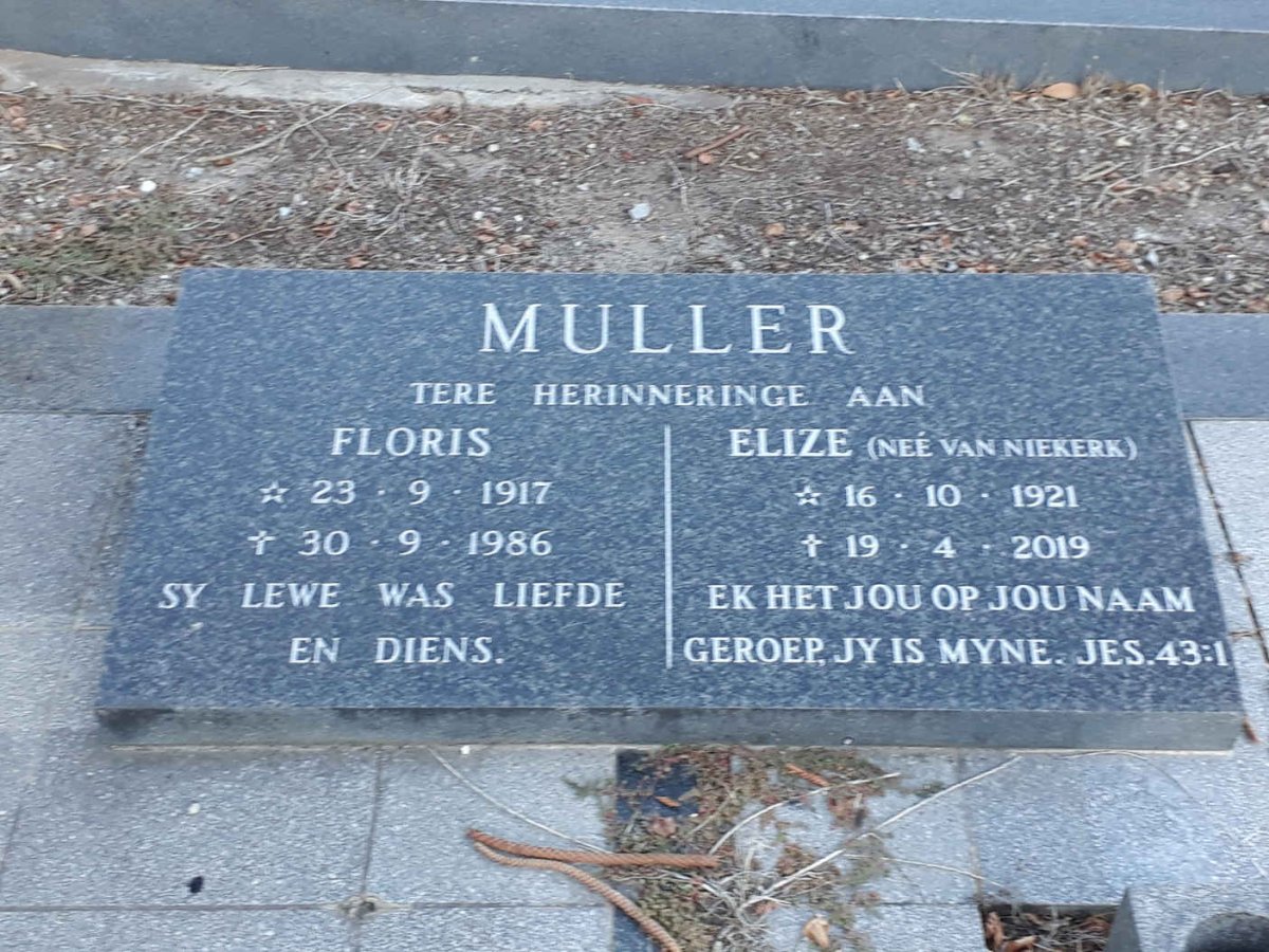 MULLER Floris 1917-1986 &amp; Elize VAN NIEKERK 1921-2019