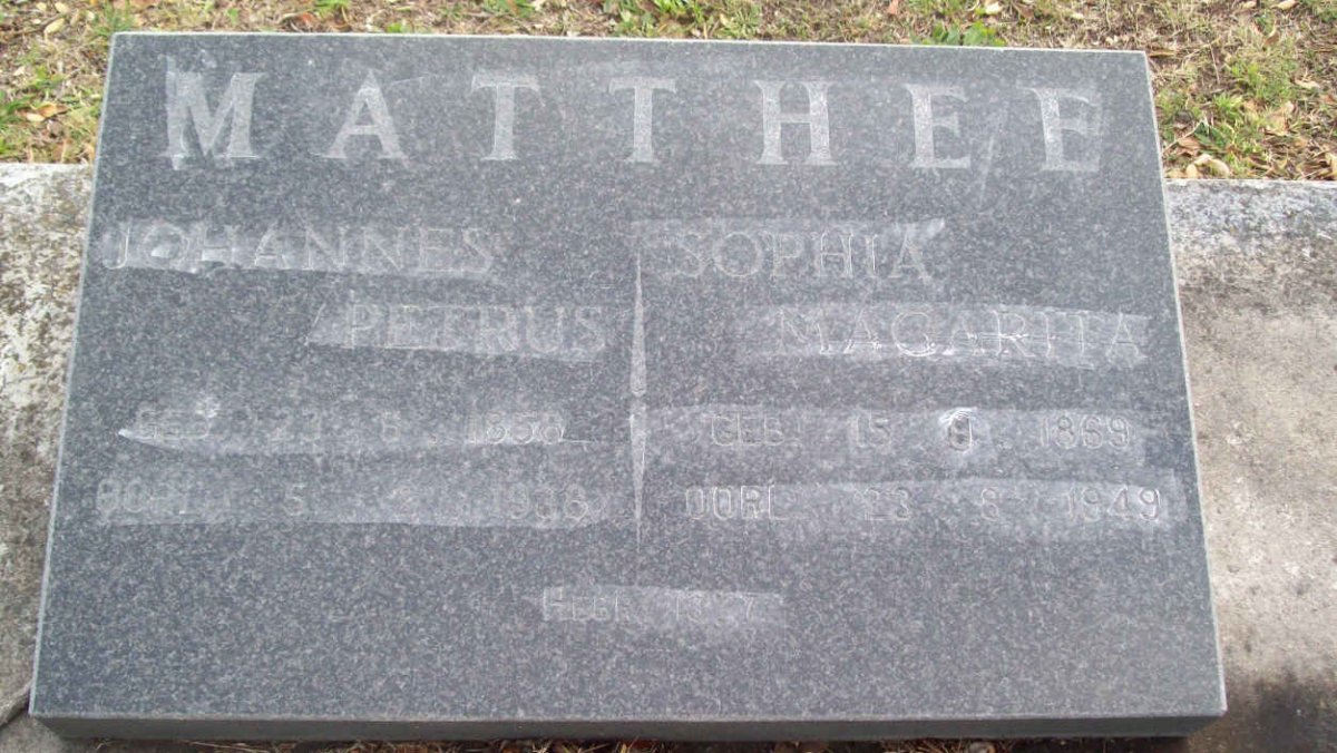 MATTHEE Johannes Petrus 1858-193?-Sophia Magarita 1869-1949