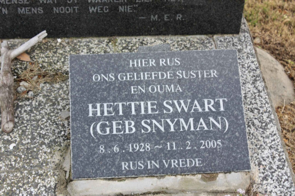 SWART Hettie nee SNYMAN 1928-2005