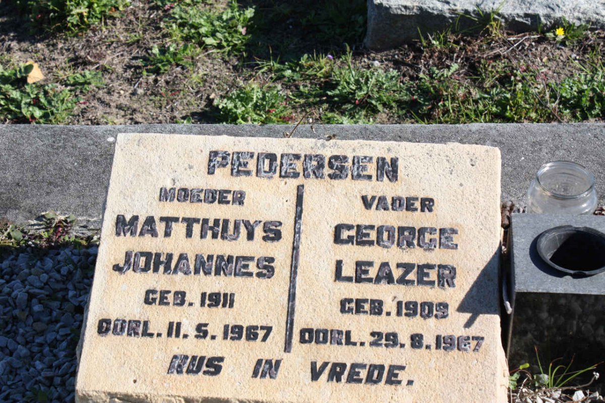 PEDERSEN George Leazer 1909-1967 &amp; Matthuys Johannes 1911-1967