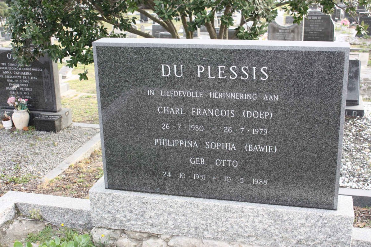 PLESSIS Charl Francois, du 1930-1979 &amp; Philippina Sophia OTTO 1931-1988