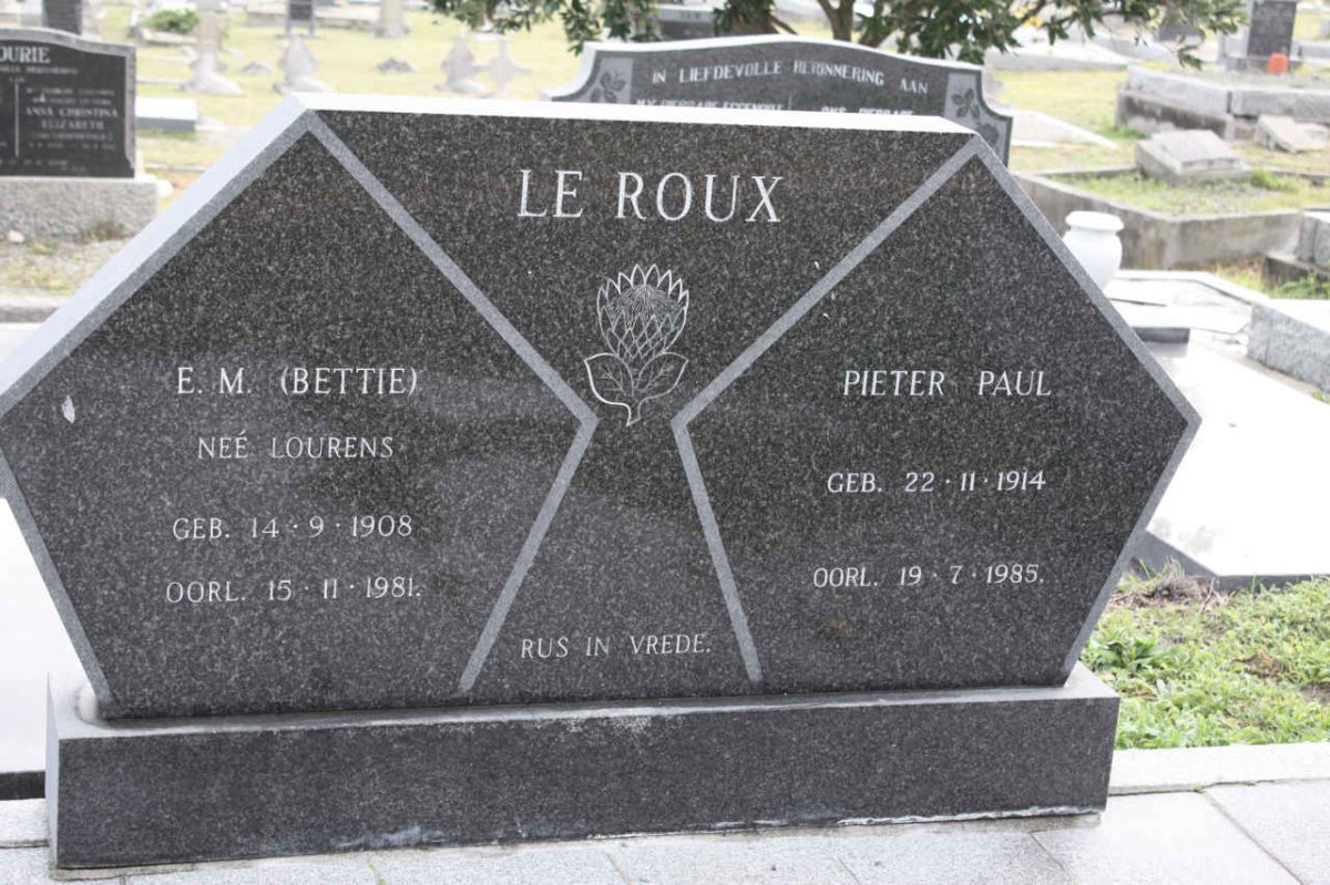 ROUX Pieter Paul, le 1914-1985 &amp; E.M. LOURENS 1908-1981