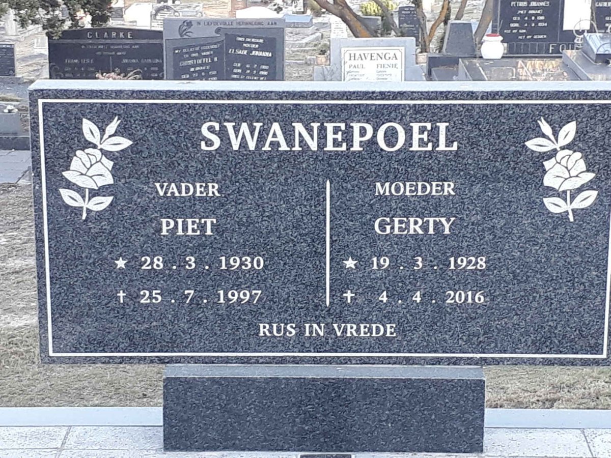 SWANEPOEL Piet 1930-1997 &amp; Gerty 1928-2016