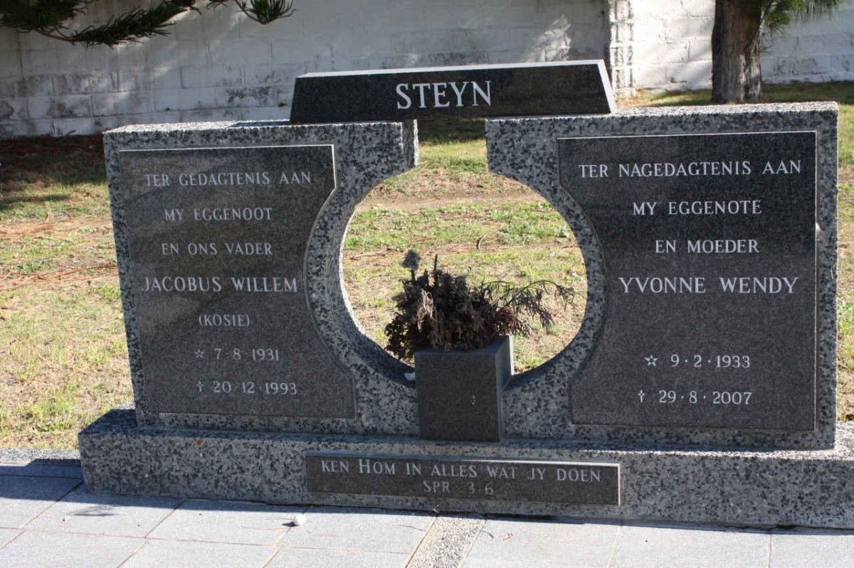STEYN Jacobus Willem 1931-1993 &amp; Yvonne Wendy 1933-2007
