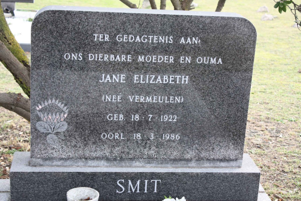 SMIT Jane Elizabeth nee VERMEULEN 1922-1986