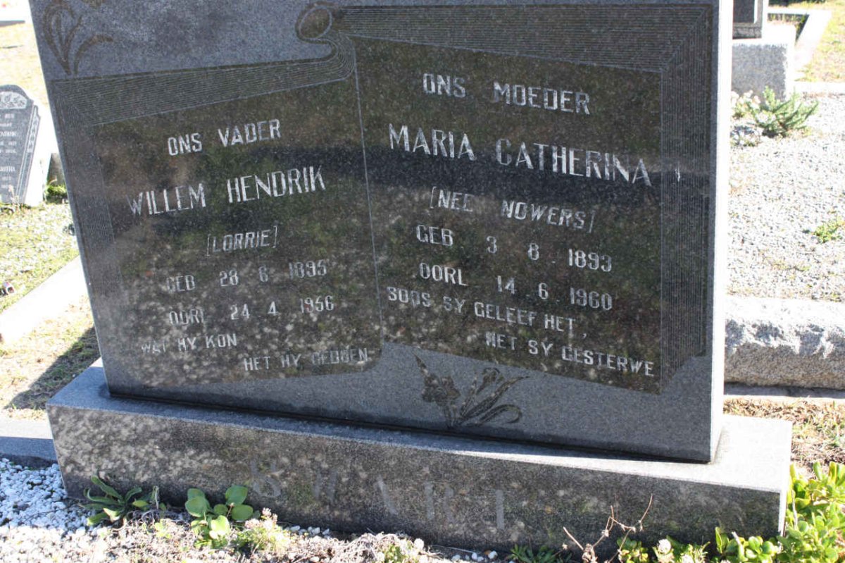 SWART Willem Hendrik 1895-1956 &amp; Maria Catharina nee NOWERS 1893-1960