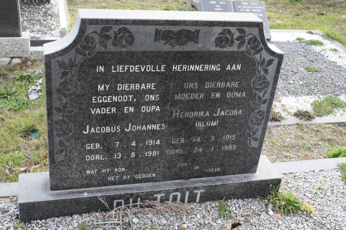 TOIT Jacobus Johannes, du 1914-1981 &amp; Hendrika Jacoba BLOM 1915-1989